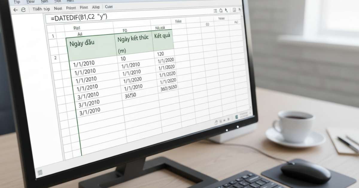 Cách sử dụng hàm DATEDIF để trừ ngày tháng năm trong excel